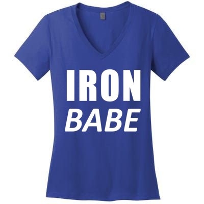 Iron Babe Triathlon Mom Wife Mothers Day Mother Gift Women's V-Neck T-Shirt