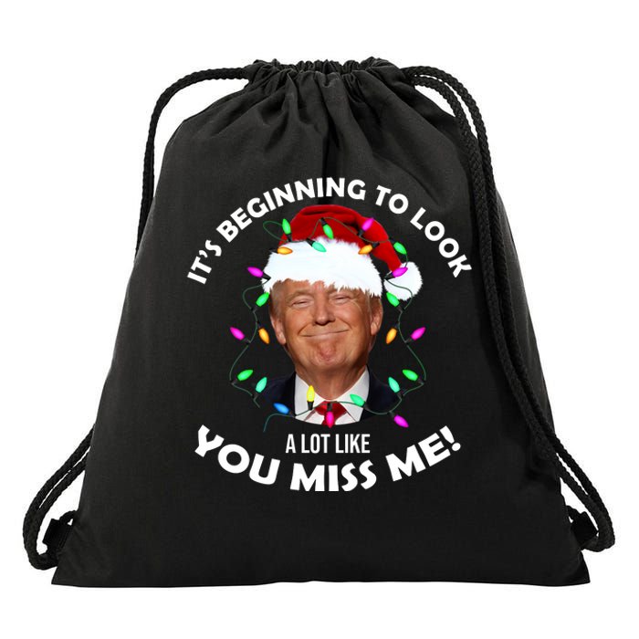 It's Beginning To Look A Lot Like You Miss Me Trump Christmas Drawstring Bag