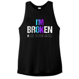 Im Broken Teal & Purple Ribbon Suicide Prevention Awareness Ladies PosiCharge Tri-Blend Wicking Tank