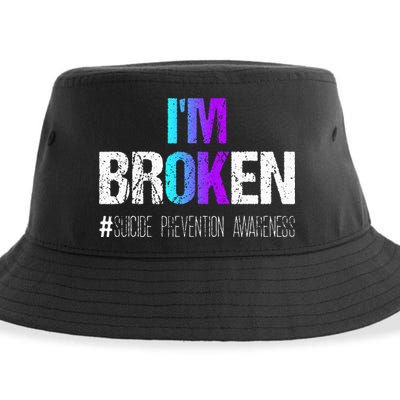 Im Broken Teal & Purple Ribbon Suicide Prevention Awareness Sustainable Bucket Hat