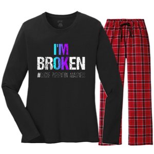 Im Broken Teal & Purple Ribbon Suicide Prevention Awareness Women's Long Sleeve Flannel Pajama Set 