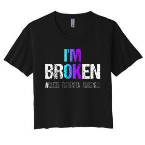 Im Broken Teal & Purple Ribbon Suicide Prevention Awareness Women's Crop Top Tee