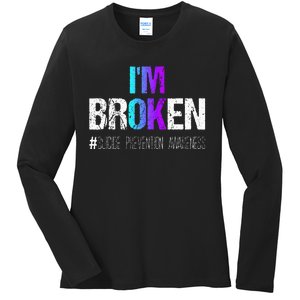 Im Broken Teal & Purple Ribbon Suicide Prevention Awareness Ladies Long Sleeve Shirt