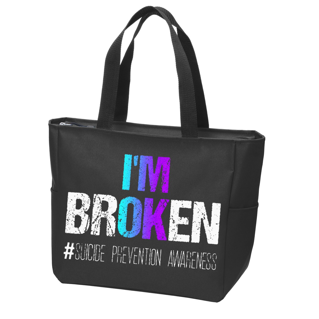 Im Broken Teal & Purple Ribbon Suicide Prevention Awareness Zip Tote Bag