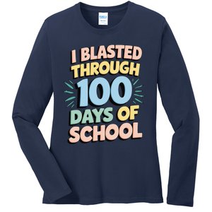 I Blasted Through 100 Days Of School Rocket Fun Teacher Ladies Long Sleeve Shirt