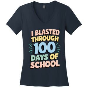 I Blasted Through 100 Days Of School Rocket Fun Teacher Women's V-Neck T-Shirt