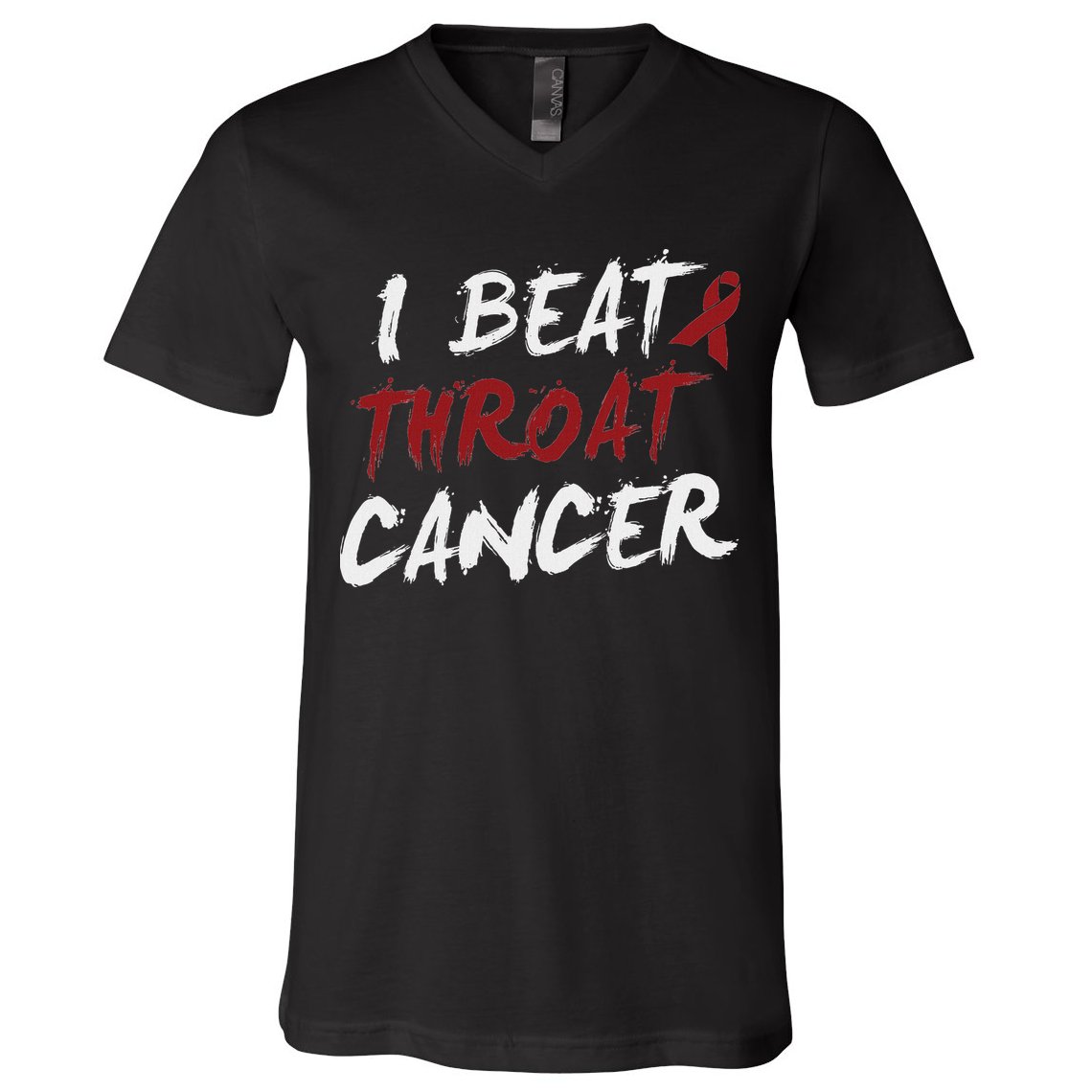 I Beat Throat Cancer T Funny Survivor Cancer Beat V-Neck T-Shirt
