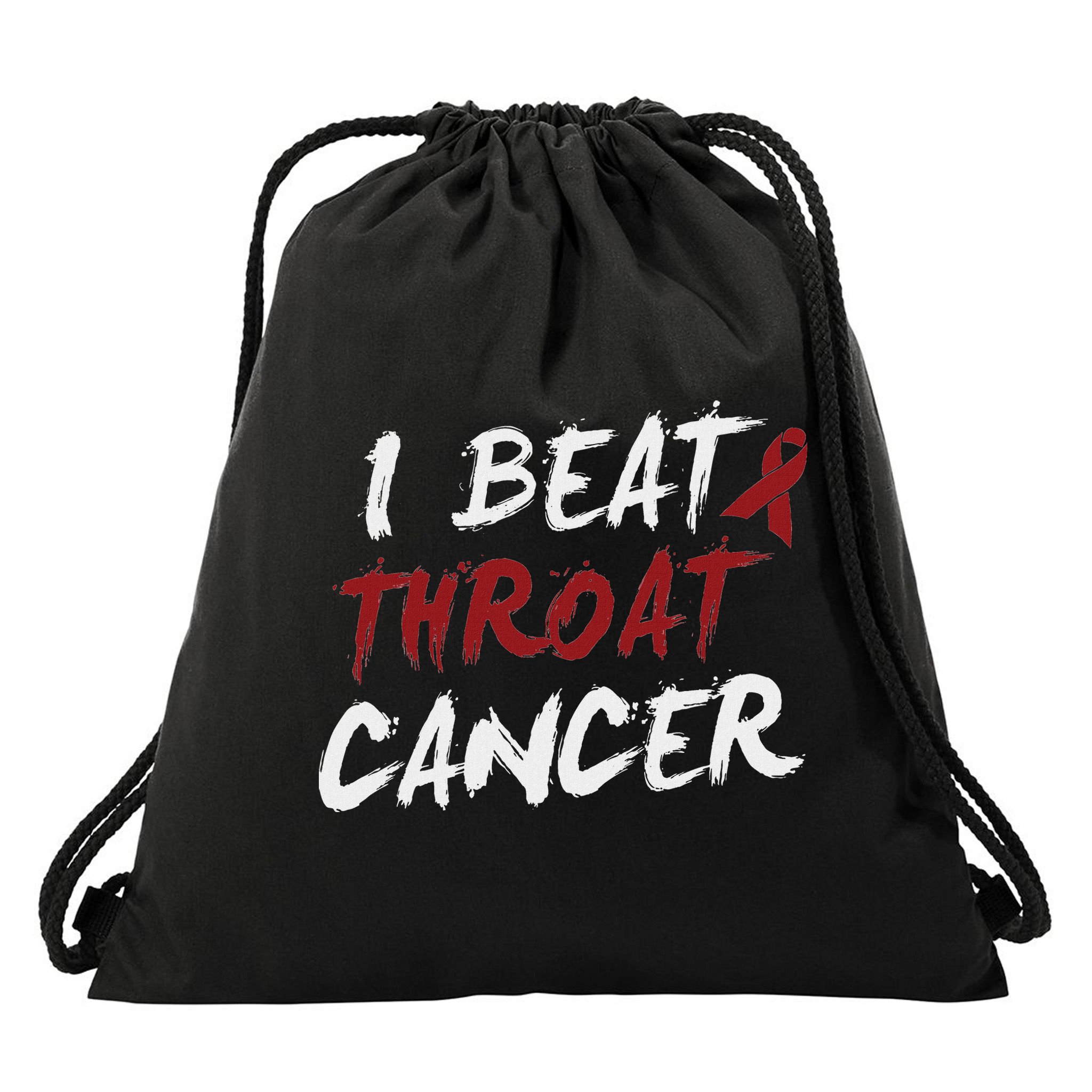 I Beat Throat Cancer T Funny Survivor Cancer Beat Drawstring Bag