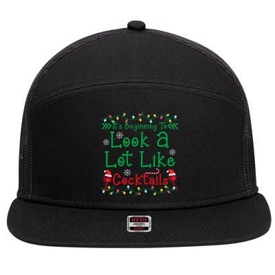 It's Beginning To Look A Lot Like Cocktails Funny Christmas 7 Panel Mesh Trucker Snapback Hat