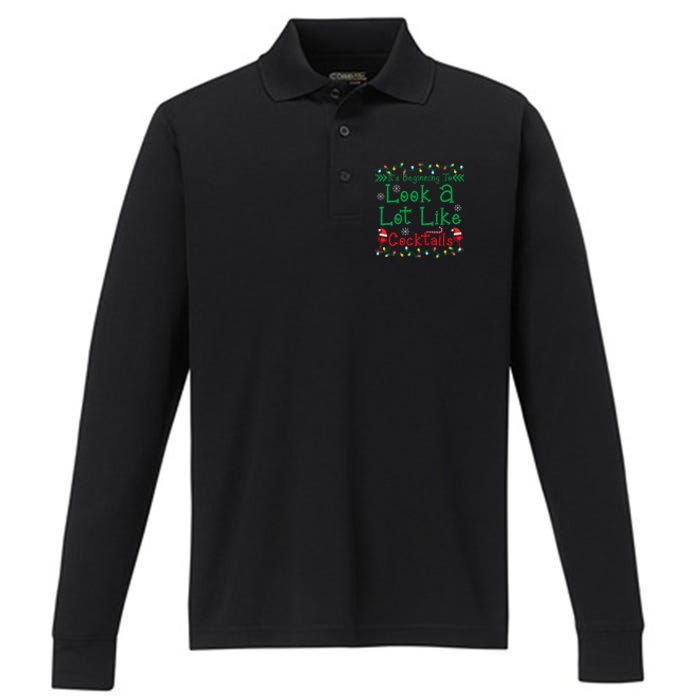 It's Beginning To Look A Lot Like Cocktails Funny Christmas Performance Long Sleeve Polo