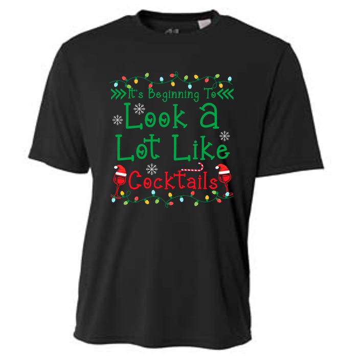 It's Beginning To Look A Lot Like Cocktails Funny Christmas Cooling Performance Crew T-Shirt