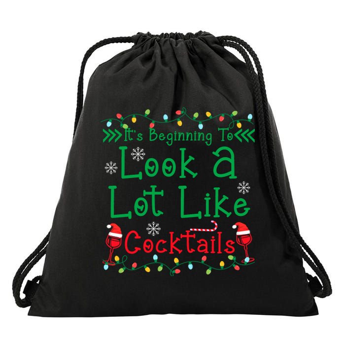 It's Beginning To Look A Lot Like Cocktails Funny Christmas Drawstring Bag