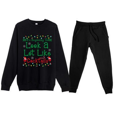 It's Beginning To Look A Lot Like Cocktails Funny Christmas Premium Crewneck Sweatsuit Set