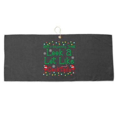 It's Beginning To Look A Lot Like Cocktails Funny Christmas Large Microfiber Waffle Golf Towel