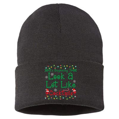 It's Beginning To Look A Lot Like Cocktails Funny Christmas Sustainable Knit Beanie