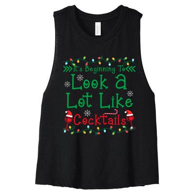 It's Beginning To Look A Lot Like Cocktails Funny Christmas Women's Racerback Cropped Tank