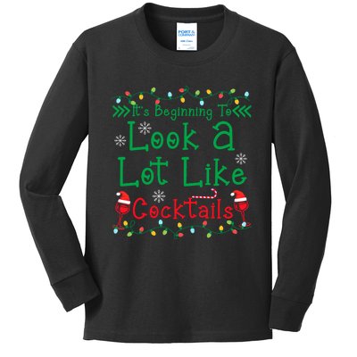 It's Beginning To Look A Lot Like Cocktails Funny Christmas Kids Long Sleeve Shirt