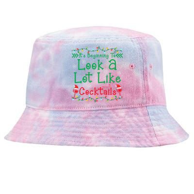 It's Beginning To Look A Lot Like Cocktails Funny Christmas Tie-Dyed Bucket Hat