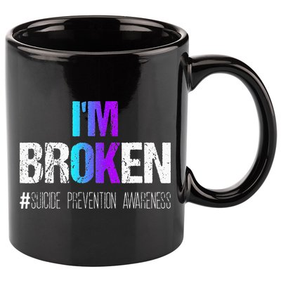Im Broken Teal & Purple Ribbon Suicide Prevention Awareness 11oz C Handle Ceramic Mug