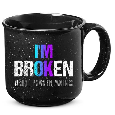 Im Broken Teal & Purple Ribbon Suicide Prevention Awareness 15oz Campfire Ceramic Mug