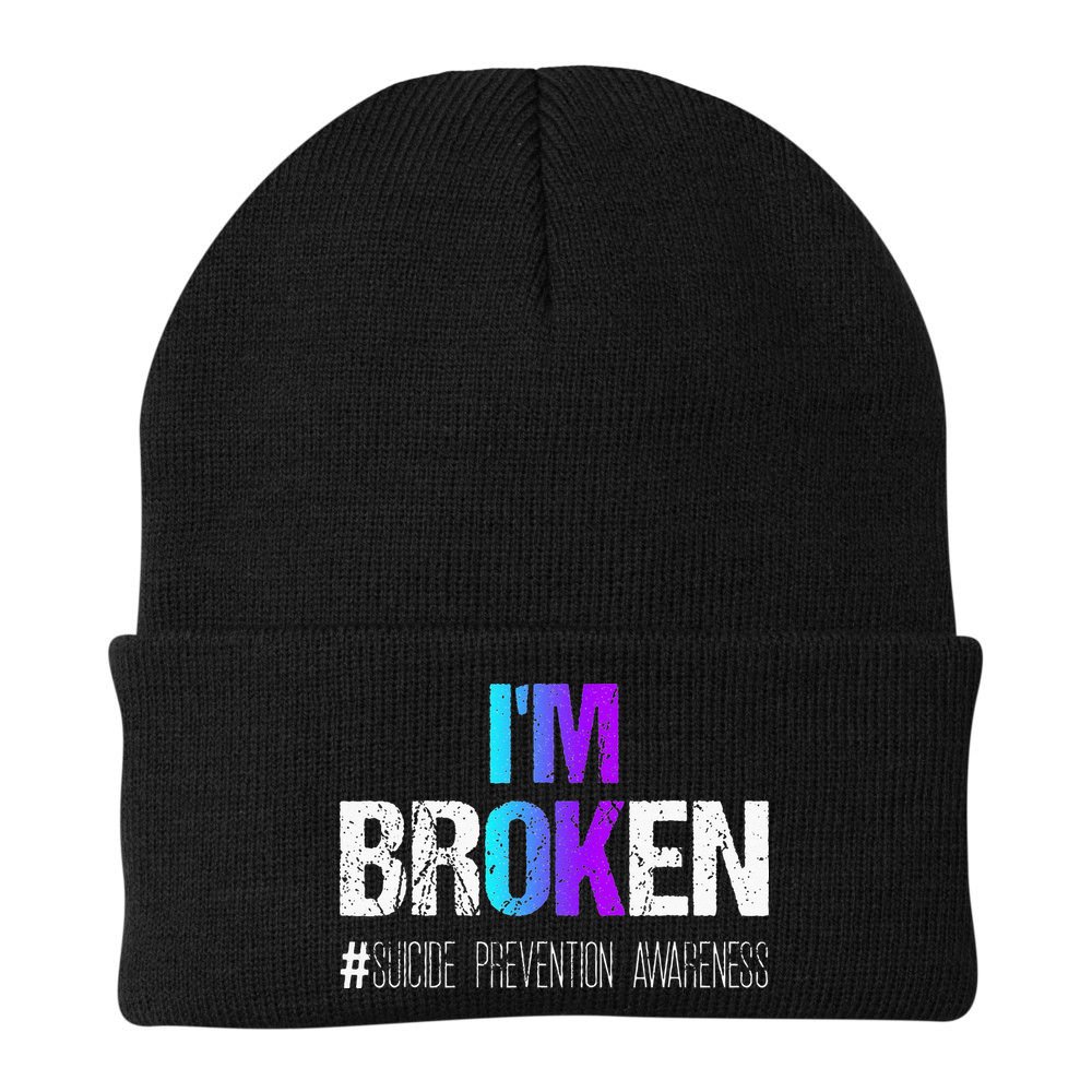 Im Broken Teal & Purple Ribbon Suicide Prevention Awareness Beanie