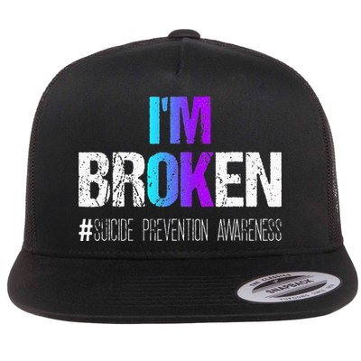 Im Broken Teal & Purple Ribbon Suicide Prevention Awareness Flat Bill Trucker Hat