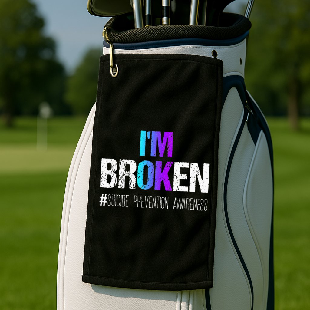 Im Broken Teal & Purple Ribbon Suicide Prevention Awareness Golf Towel