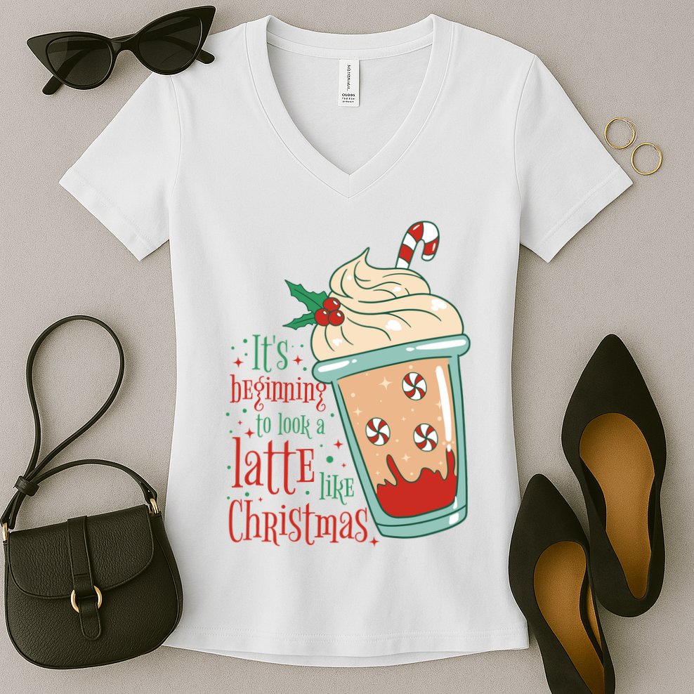 It's Beginning To Look A Latte Like Christmas Women's V-Neck T-Shirt