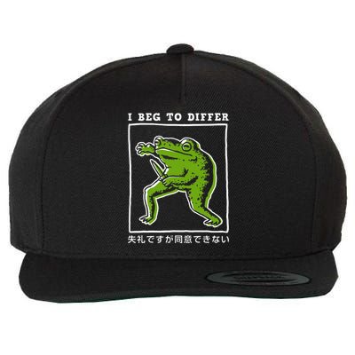 I Beg To Differ Frog Japanese Wool Snapback Cap