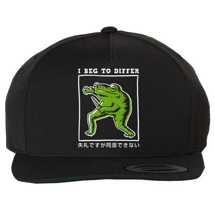 I Beg To Differ Frog Japanese Wool Snapback Cap