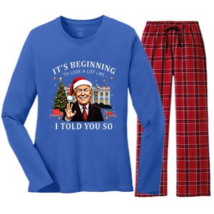 ItS Beginning To Look A Lot Like I Told You So Santa Trump Women's Long Sleeve Flannel Pajama Set 