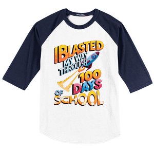 I Blasted Through 100 Days Of School Rocket Fun Teacher Baseball Sleeve Shirt