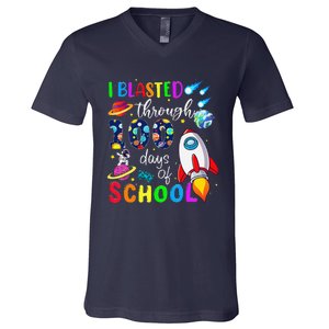 I Blasted Through 100 Days Of School 100th Day Teacher V-Neck T-Shirt