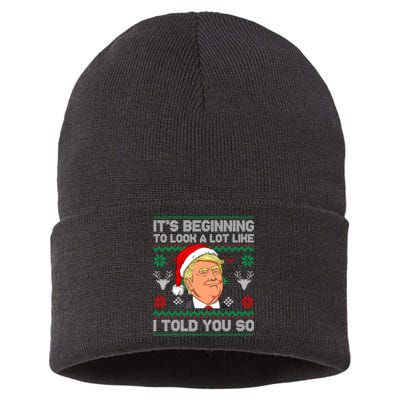 ItS Beginning To Look A Lot Like I Told You So Trump 2024 Xmas Christmas Sustainable Knit Beanie