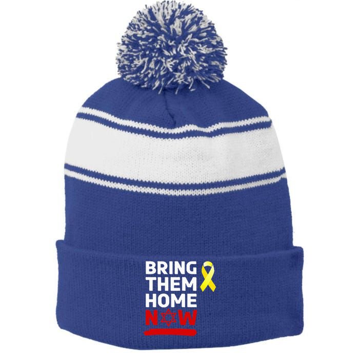 Israel Bring Them Back Home Now Stripe Pom Pom Beanie