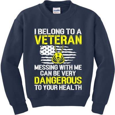 I Belong To A Veteran Funny VeteranS Wife Husband Spouse Kids Sweatshirt