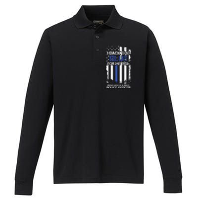 I Back The Blue For My Son Proud Mom Of A Police Officer Performance Long Sleeve Polo