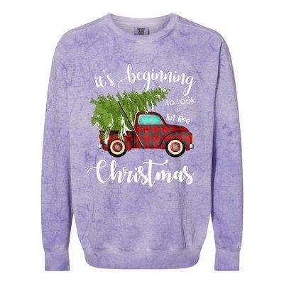 Its Beginning To Look A Lot Like Christmas Vintage Truck Gift Colorblast Crewneck Sweatshirt