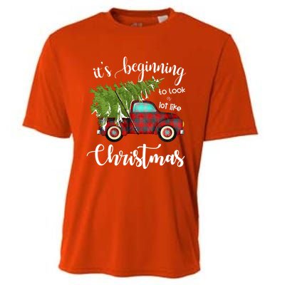 Its Beginning To Look A Lot Like Christmas Vintage Truck Gift Cooling Performance Crew T-Shirt