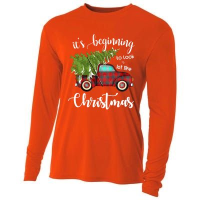 Its Beginning To Look A Lot Like Christmas Vintage Truck Gift Cooling Performance Long Sleeve Crew