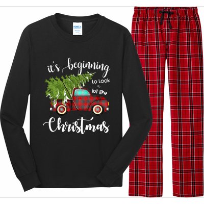 Its Beginning To Look A Lot Like Christmas Vintage Truck Gift Long Sleeve Pajama Set