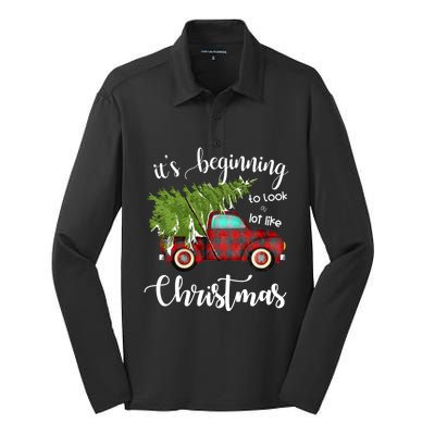 Its Beginning To Look A Lot Like Christmas Vintage Truck Gift Silk Touch Performance Long Sleeve Polo