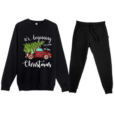 Its Beginning To Look A Lot Like Christmas Vintage Truck Gift Premium Crewneck Sweatsuit Set