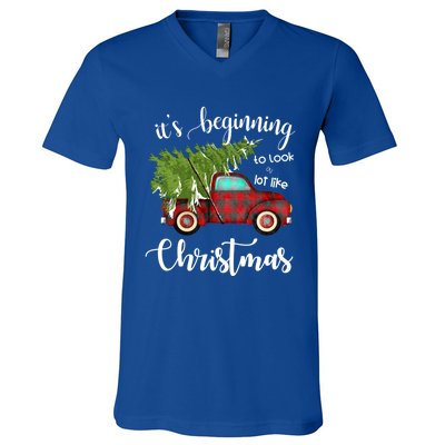 Its Beginning To Look A Lot Like Christmas Vintage Truck Gift V-Neck T-Shirt