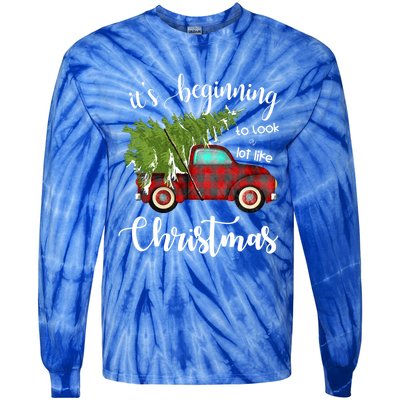 Its Beginning To Look A Lot Like Christmas Vintage Truck Gift Tie-Dye Long Sleeve Shirt