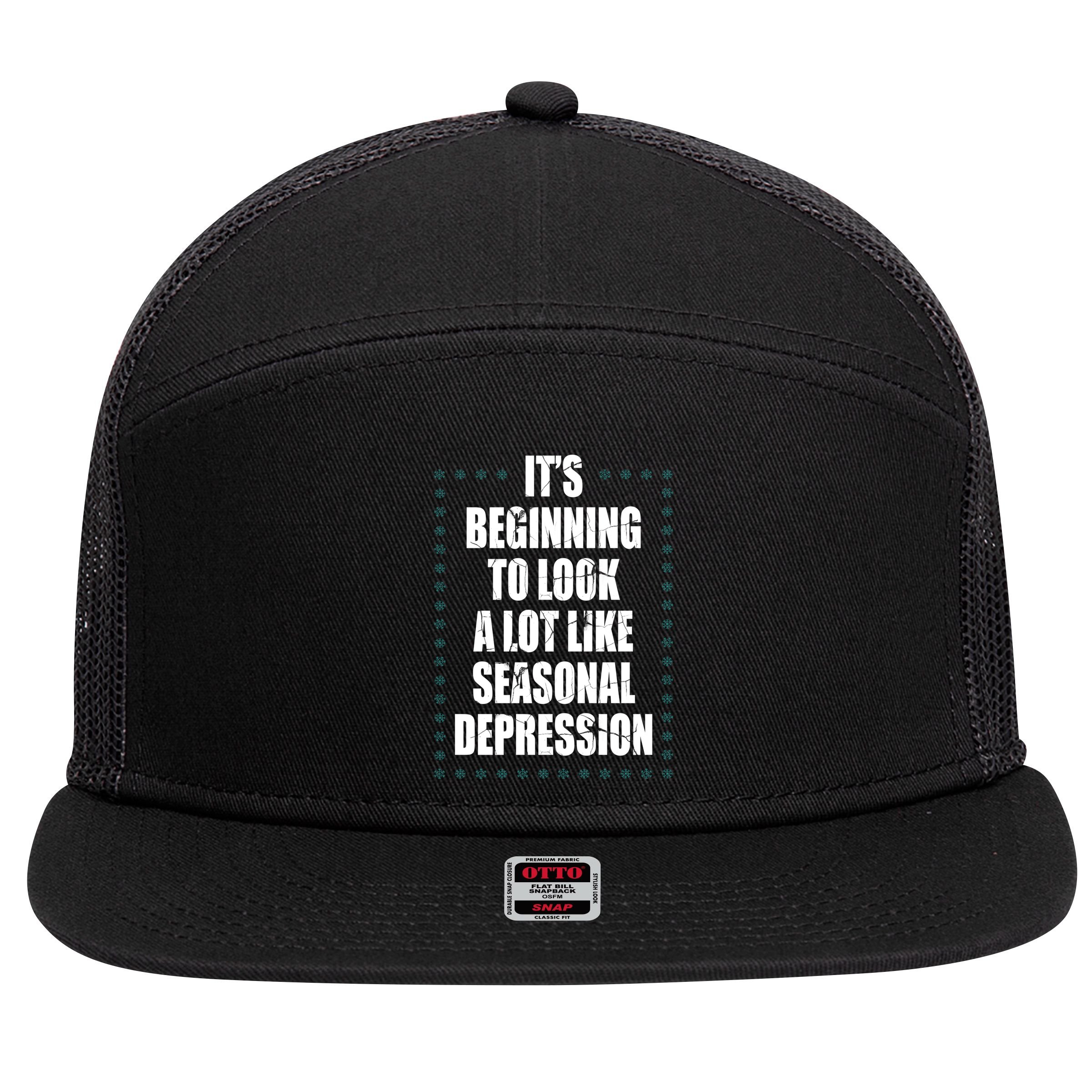 Its Beginning To Look A Lot Like Seasonal Depression Funny Winter 7 Panel Mesh Trucker Snapback Hat
