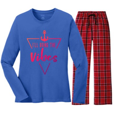 Ill Bring The Vibes Bride Bridesmaid Boat Beach Cruise Gift Women's Long Sleeve Flannel Pajama Set 