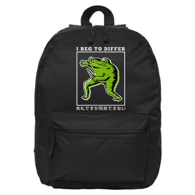 I Beg To Differ Green Frog Japanese 16 in Basic Backpack