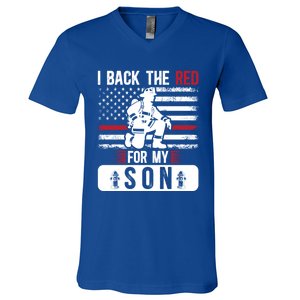 I Back The Red Fire Dad Of A Firefighter Dad Fire Father Gift V-Neck T-Shirt