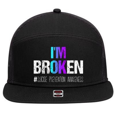 Im Broken Teal & Purple Ribbon Suicide Prevention Awareness 7 Panel Mesh Trucker Snapback Hat